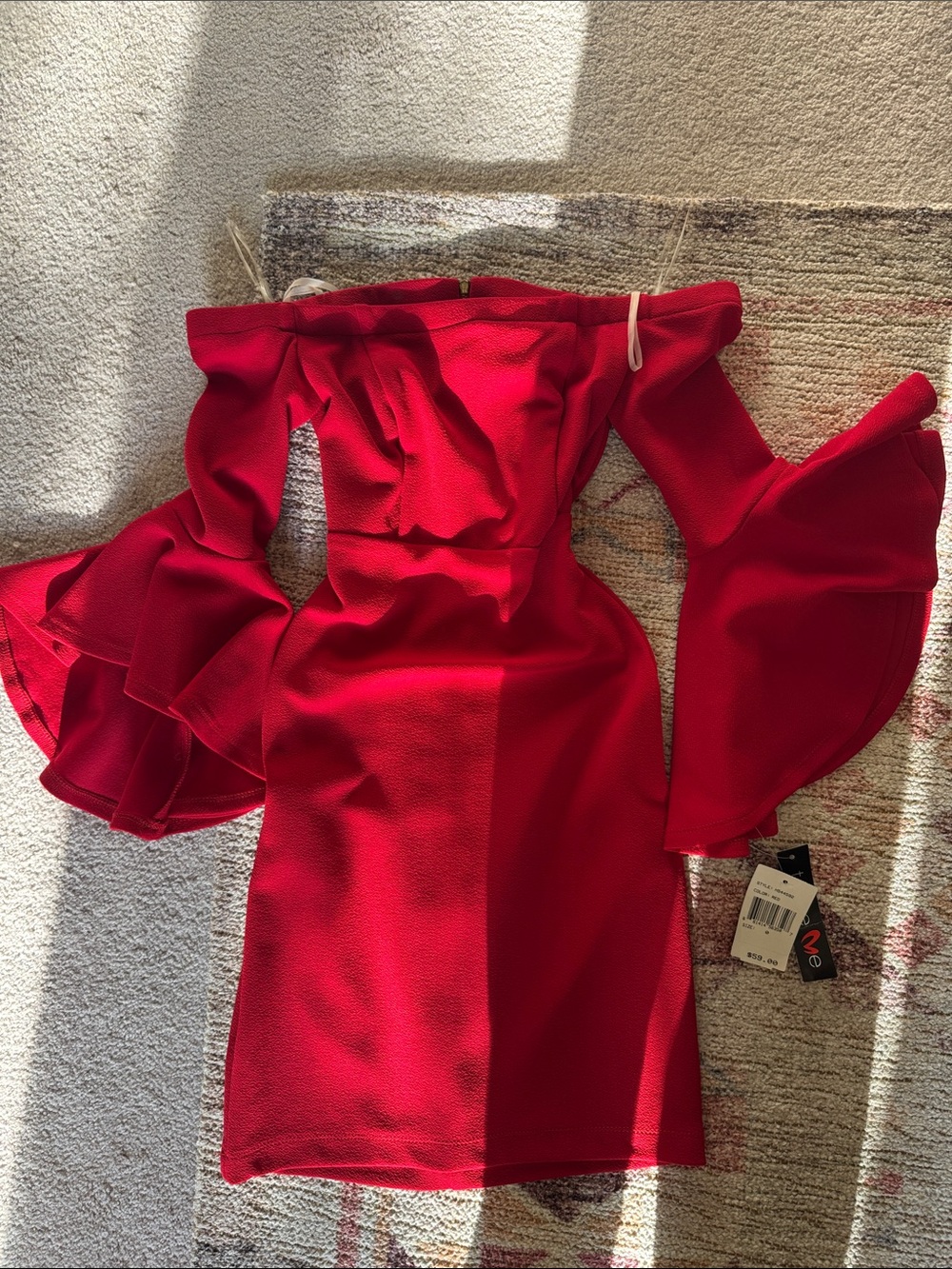 NWT Off-Shoulder Red Ruffle Mini Dress Flare Sleeve Size 0